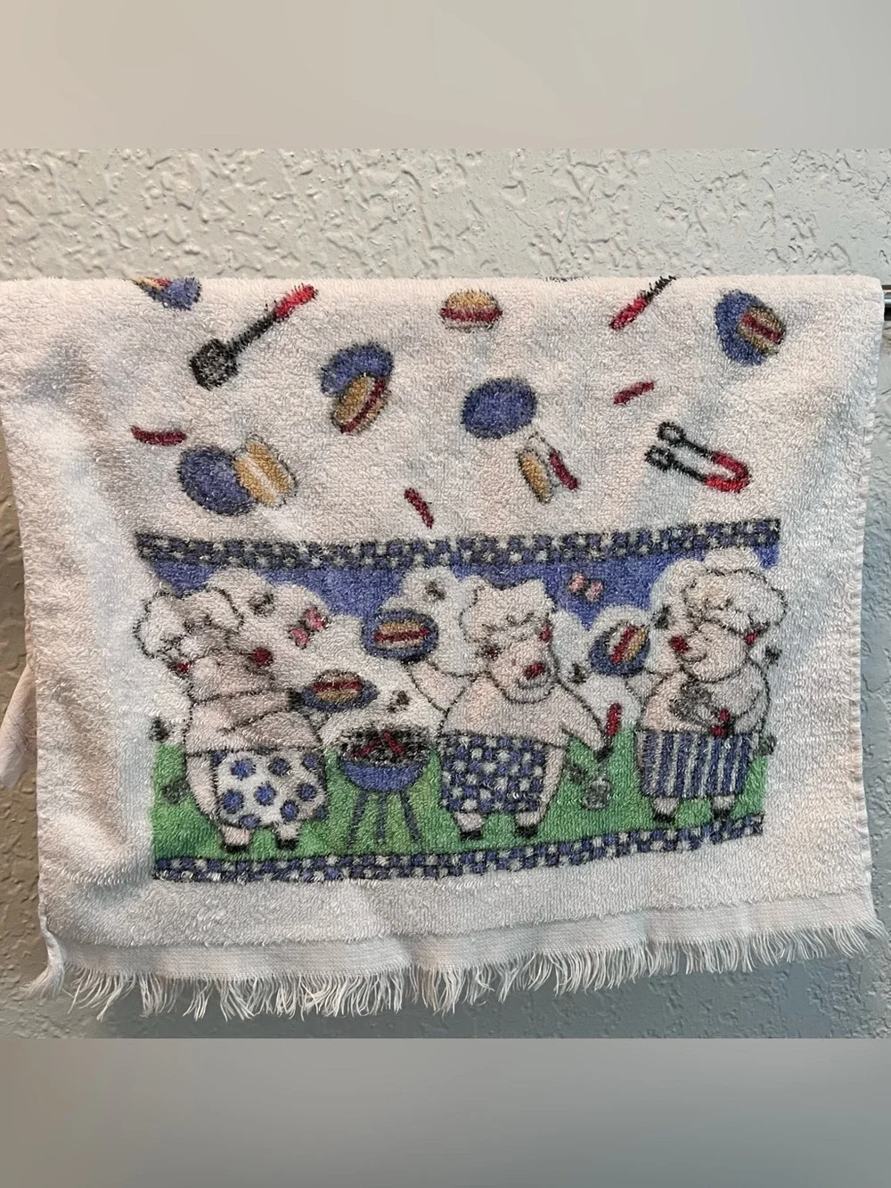 Vintage Cannon Chef Pig BBQ Kitchen Hand Towel Farmhouse Decor